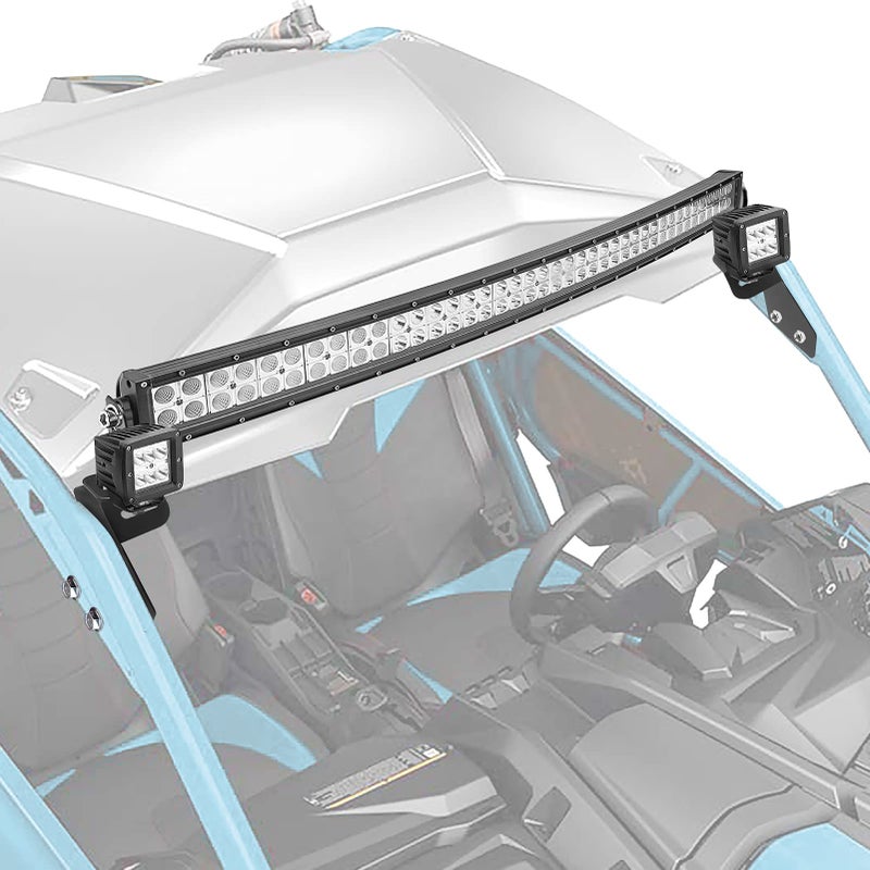 WeiSen 42" 240W LED Curved Light Bar & 2PCS 24W 3" Cube Lights Pod w/Roof Light Mount and Rocker Switch Wiring Kit Compatible with Can-am Maverick X3 X RS 2017-2025 - Image 3
